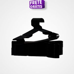 Kit 10 Cabides Tradicional Fino Preto-4203PR-Frete Grátis
