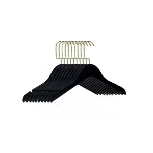 4218PD – Kit c/ 10 cabides de madeira infantis s/ barra c/ gancho de luxo dourado Preto