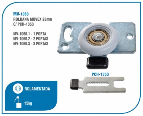 KIT ROLDANA PARA 1 PORTA DE CORRER COM GUIA METÁLICA KIT 1060