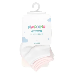 Kit Meia Lisa 3 Pares 0-15 Branco/Rosa Pimpolho