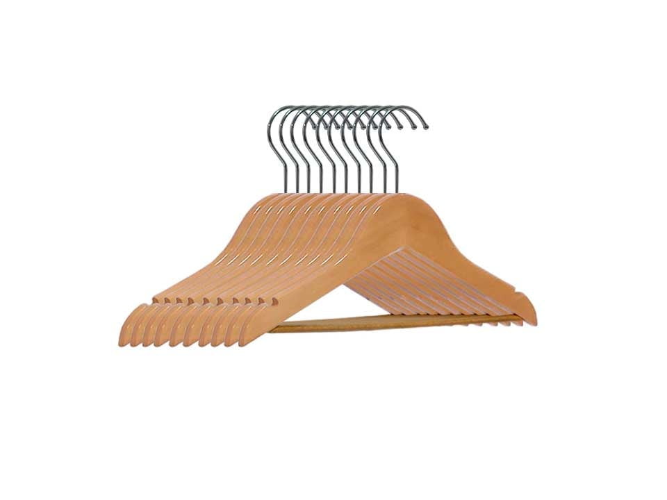 4221MF – Kit com 10 Cabides Madeira com Barra com Gancho Simples Marfim