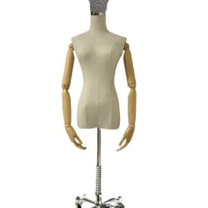Busto fem forrado com bracos de madeira c/ pedestal cromado/c cabeça aramada