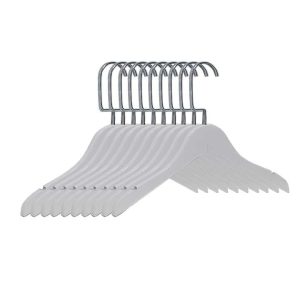 4220BC – Kit com 10 Cabides Madeira Sem Barra Branco com Gancho de Luxo Cromado