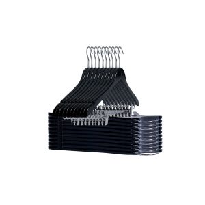 4222PR – Kit c/ 10 Cabides madeira c/ gancho simples c/ presilha cromada Preto