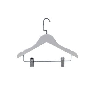 4222BC – Kit com 10 Cabides Madeira com Gancho de Luxo c/ presilha Cromada Branco