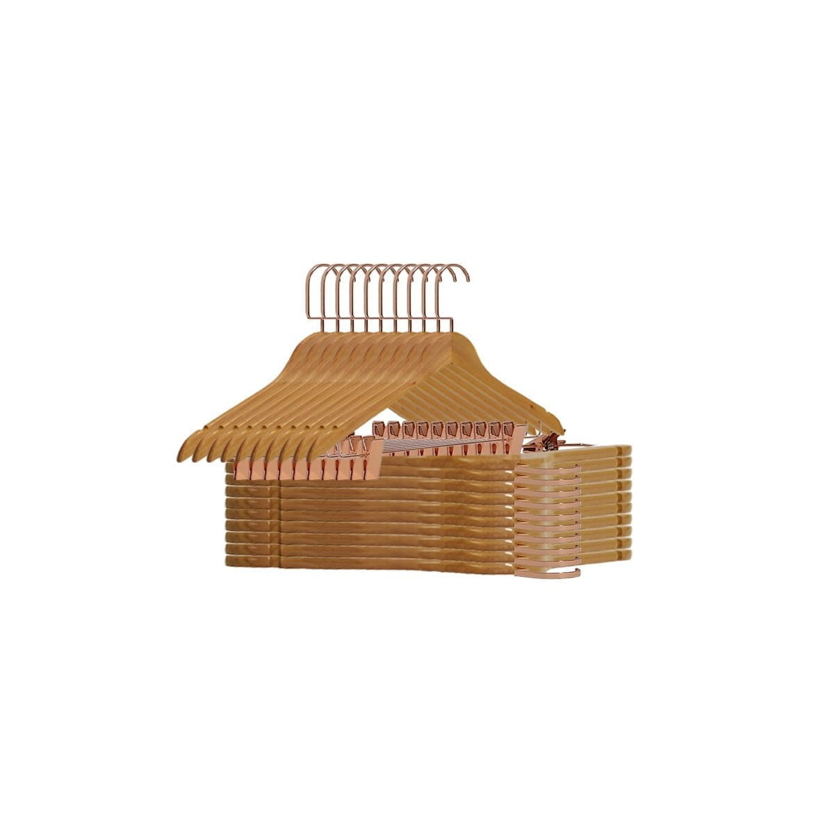 4222RM – Kit c/ 10 Cabides madeira c/ gancho luxo rose c/ presilha rose Marfim - Image 2